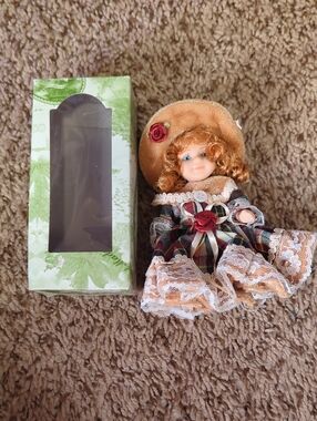 GANZ Doll in Multicolor Plaid Dress with Peach Trim